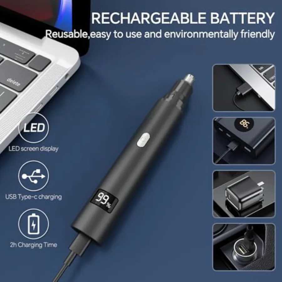 RUIM 3in1 Nose Hair Trimmer for Men and Women Painless Eyebrow Ear Face Groomer USBC Fast Charge Waterproof with LED Display Sh M251030
