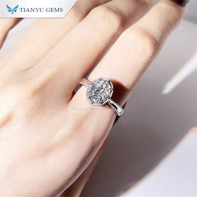 Tianyu Gems 7x9mm 2ct Oval HA Cut Moissanite Ring Milgrain Vintage Women 18k 14k 10k White Gold Engagement Rings Custom Jewelry