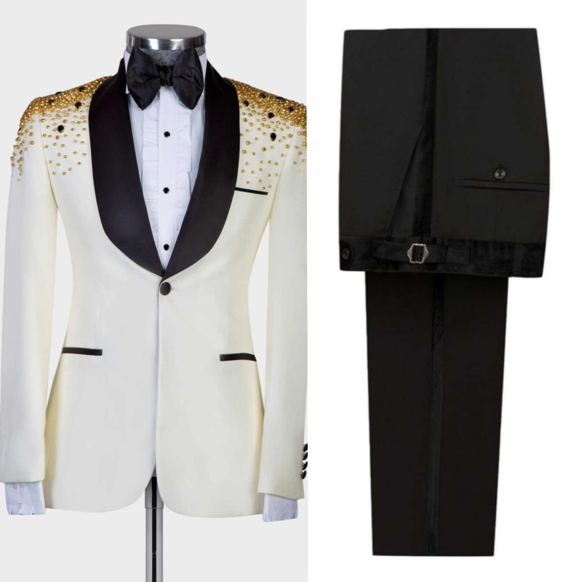 Luxury Crystals Men Suits 2 Pieces Shawl Lapel One Button Pant Sets Formal Occasion Party Customized Tuxedos