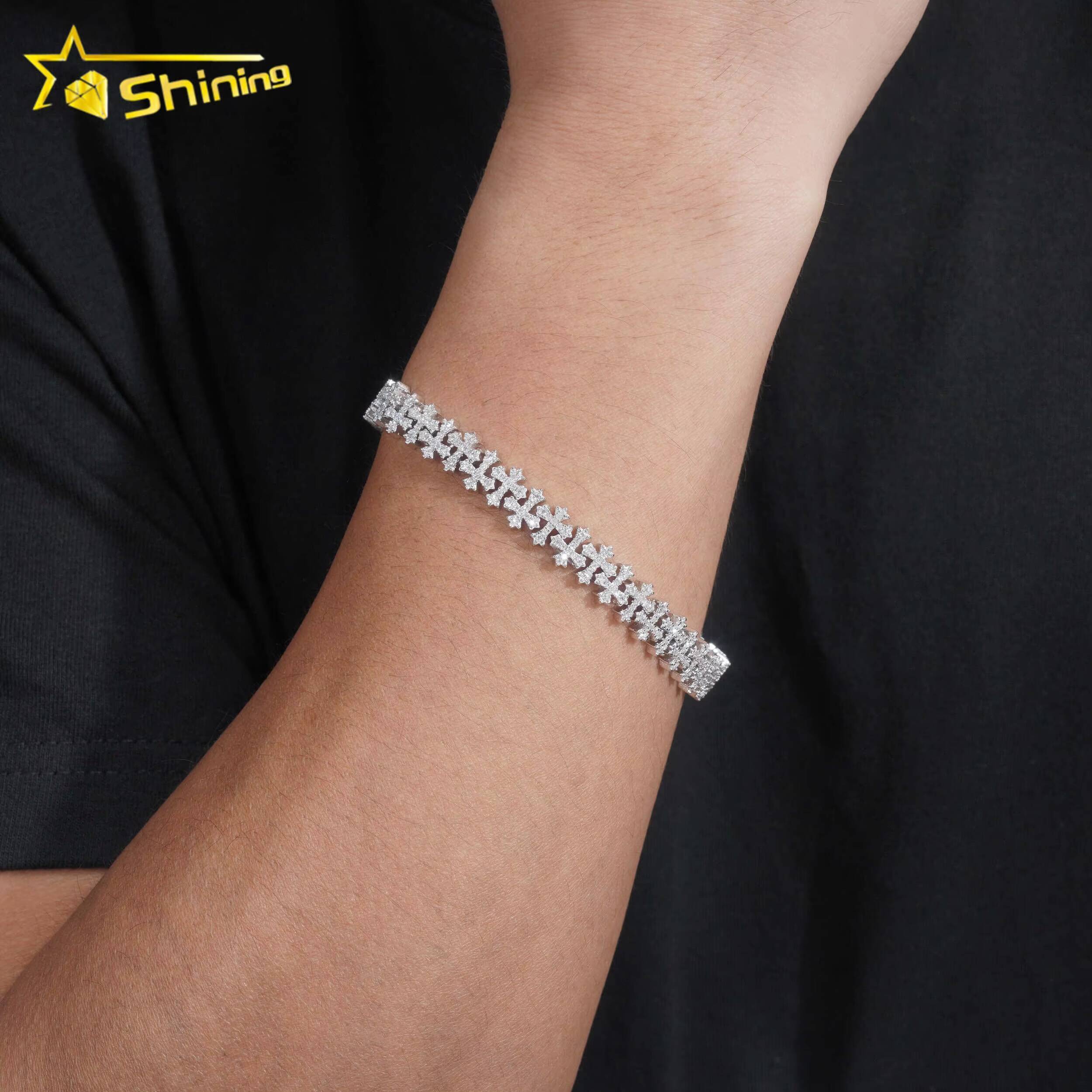 Hip Hop Jewelry Mens Bracelet Pass Diamond Tester Silver 925 Gold Plated Iced Out Cross 8MM VVS Moissanite Cuban Link Bracelets