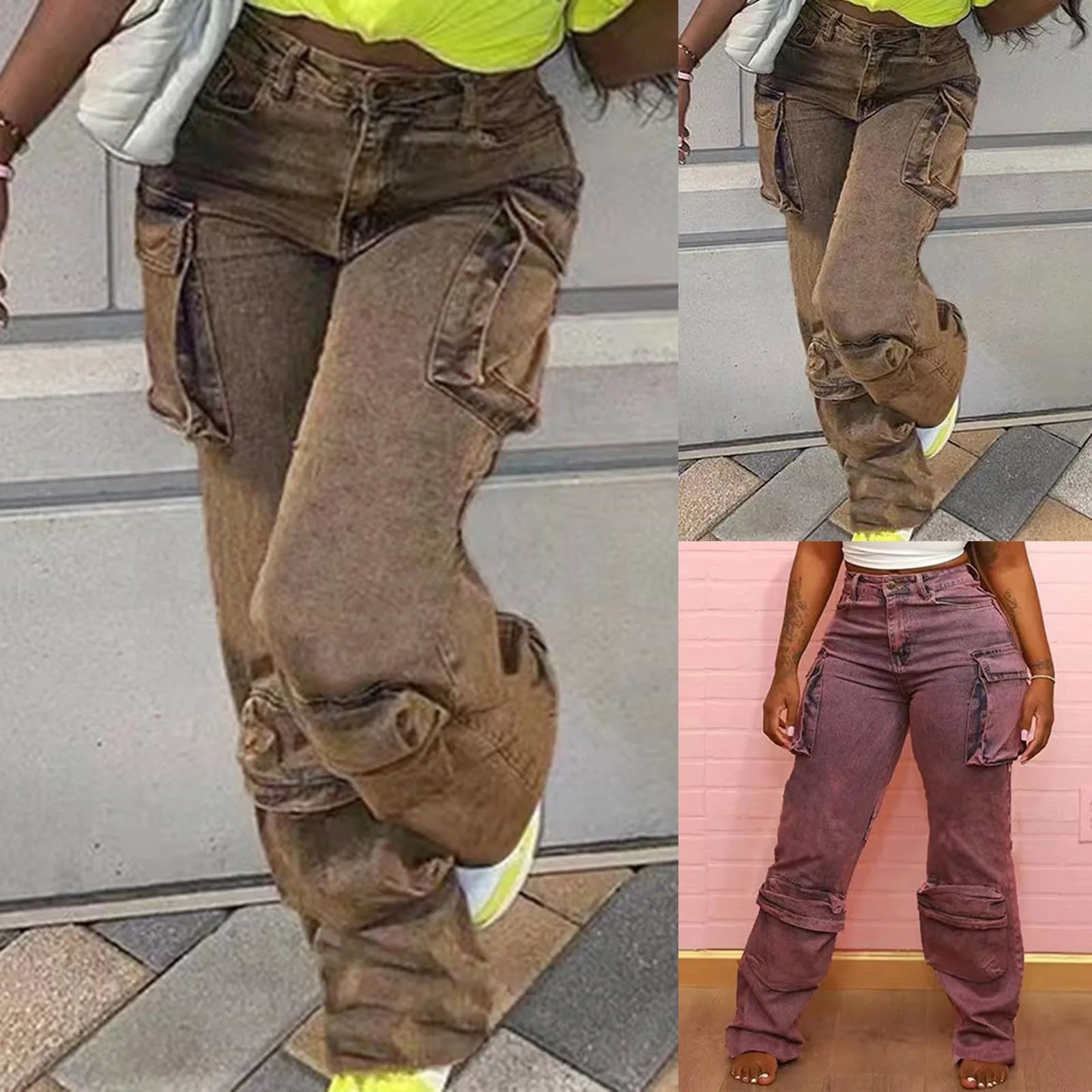 Women Streetwear Loose Straight Multi Pockets Fashion Denim Cargo Pants Y2k Vintage Casual Wide Leg Jeans Baggy Trousers 251029