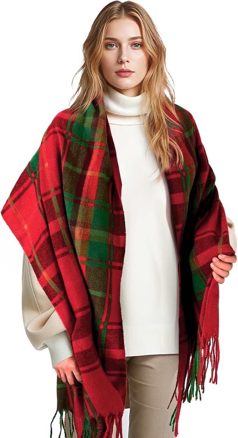 Custom Christmas gifts Winter Scarfs Women Womens Fashion Cashmere Scarf Plaid for Winter, Long Blanket, 79" x 28"
