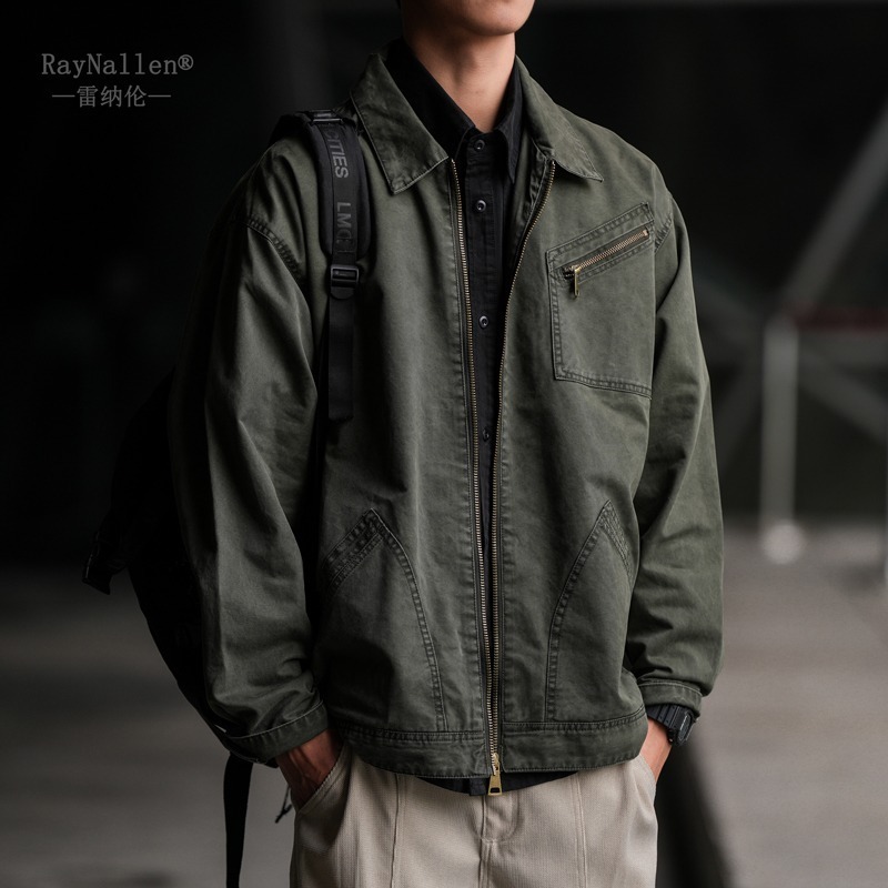 Workwear Pilot Men's High Street Jacket Spring And Autumn New American Style Loose Casual Designer Coat Turn-down Collar Versatile Jacket