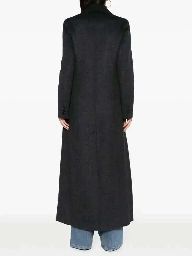 EAM White Ankle Length Woolen Coat Lapel Long Sleeve Double Breasted Women Jacket Fashion Autumn Winter 2025 31A0988 251010