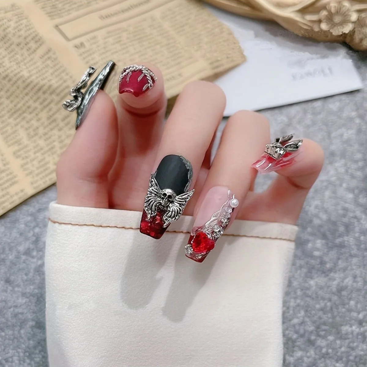 30pcs mixed retro dark wind nail cross Skull ing Angel ancient silver love metal nail ornaments 251027