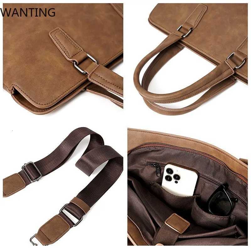 Fi Business Men Handbags Vinatge Mens TopHandle Bag With Shoder Strap Corssbody Bag Briefcases Mtifuncti Laptop Bag Y251011