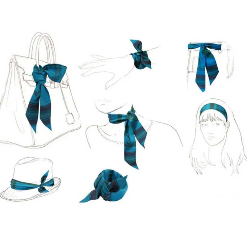 luxury 585cm Slender Model Temperament Small Scarf Long Silk Scarf Hair Band Womens AllMatch DoubleSided StreamerW251029