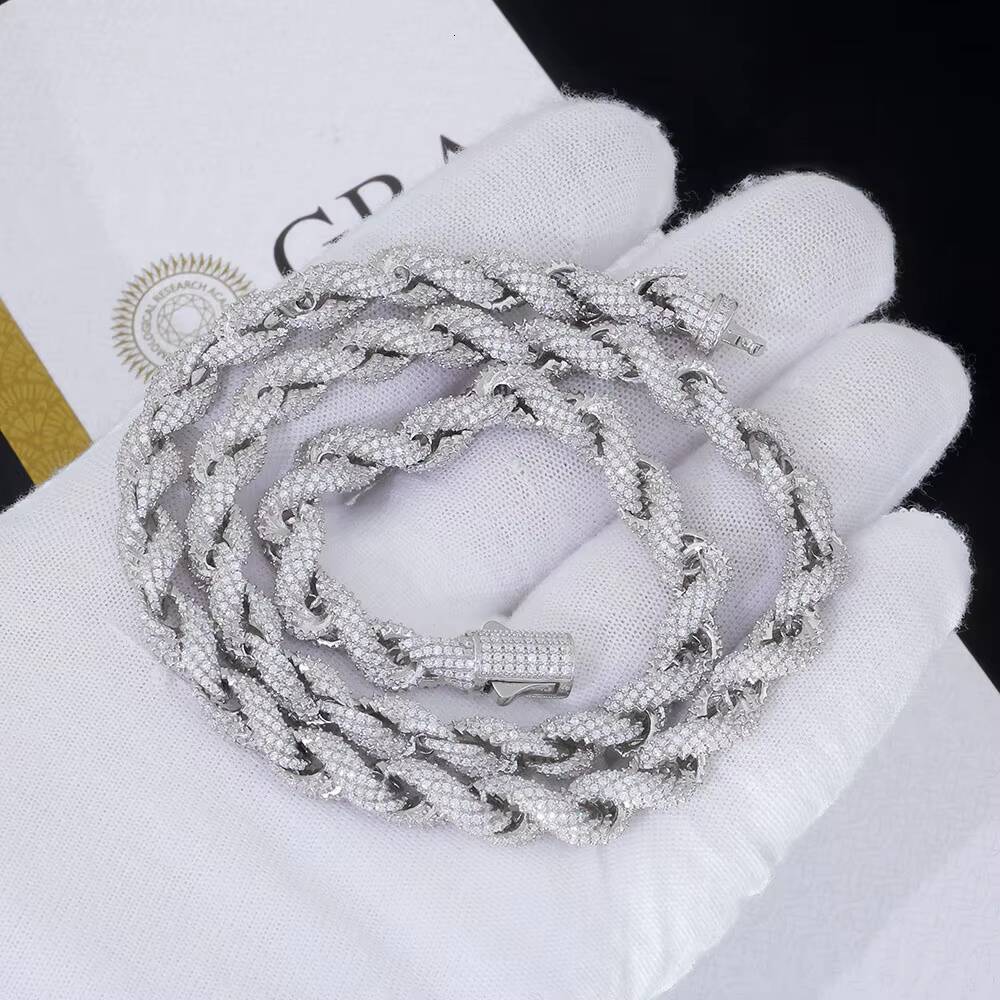 NUOYA Hip Hop Jewelry Full Iced Out Moissanite Rope Chain Necklace 8-10mm 925 Sterling Silver Diamond Twisted Rope Chain for Men Designer's style