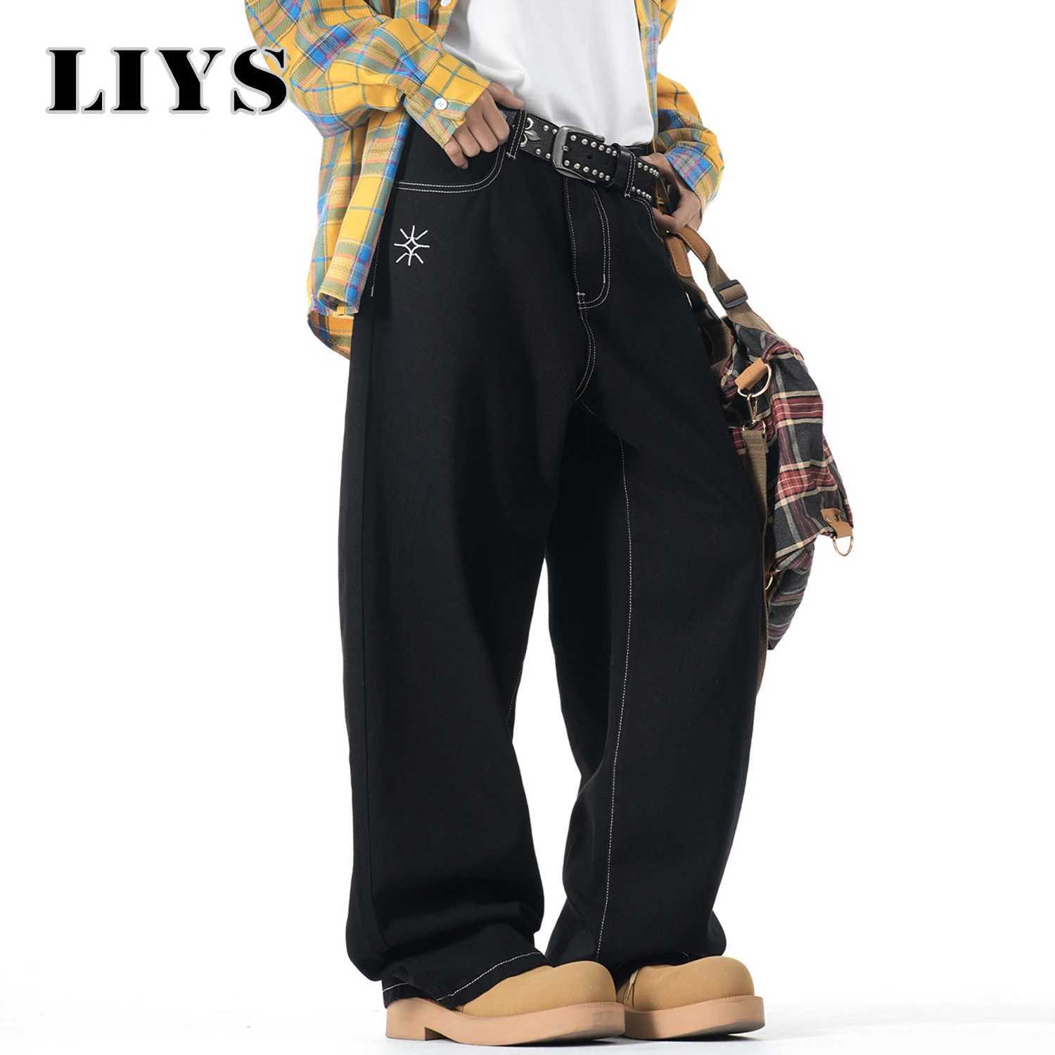 Mens American Retro Street Vibe Design Bagy Wide Leg Jeans Embroidered Checkered Splicing Unisex Bad Boy Charm Denim Pants J251030