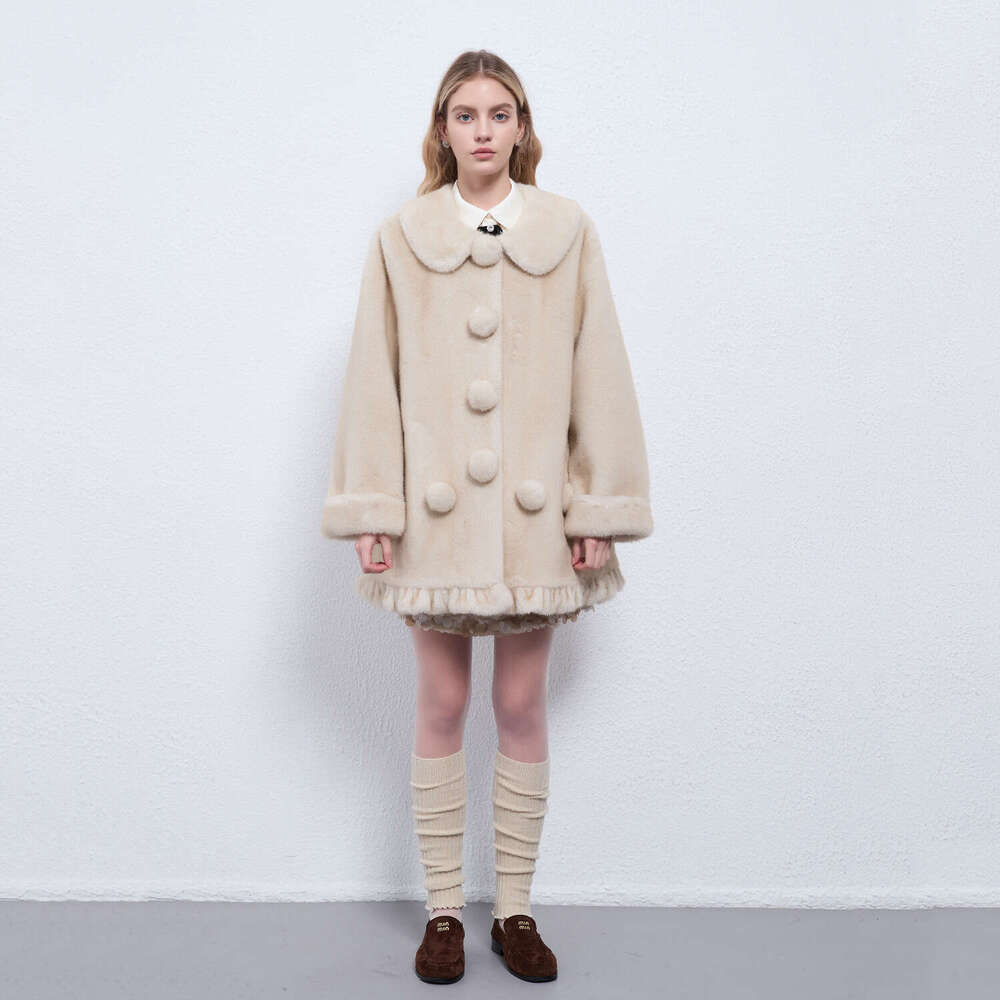 Cloud Wool Light French Vintage Doll Collar Pom-Pom Faux Fur Fluffy Coat Women Autumn Winter Leather Jacket New Style