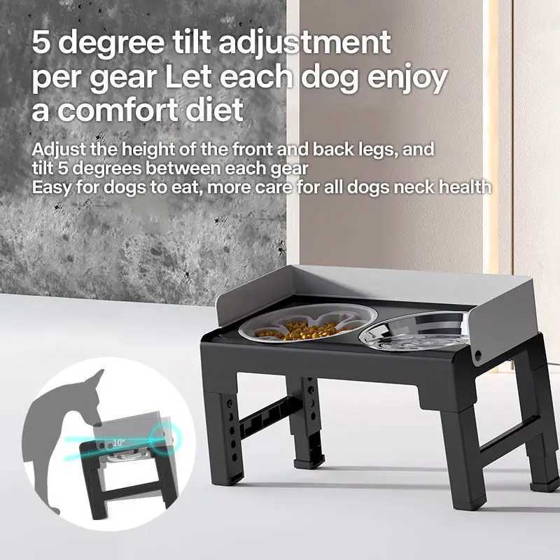Collapsible Elevated Dog Bowls Adjustable Raised Stand with Double Stainless Steel Food Water Bowls for Small Medium Large Dogs J251120