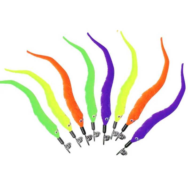 5pcs Colorful Cat Teaser Wand Rod Chase Toys Replacement Refill Plush Worms Pet Cat Tease Interactive Training Playing Stick Toy S251029{category}