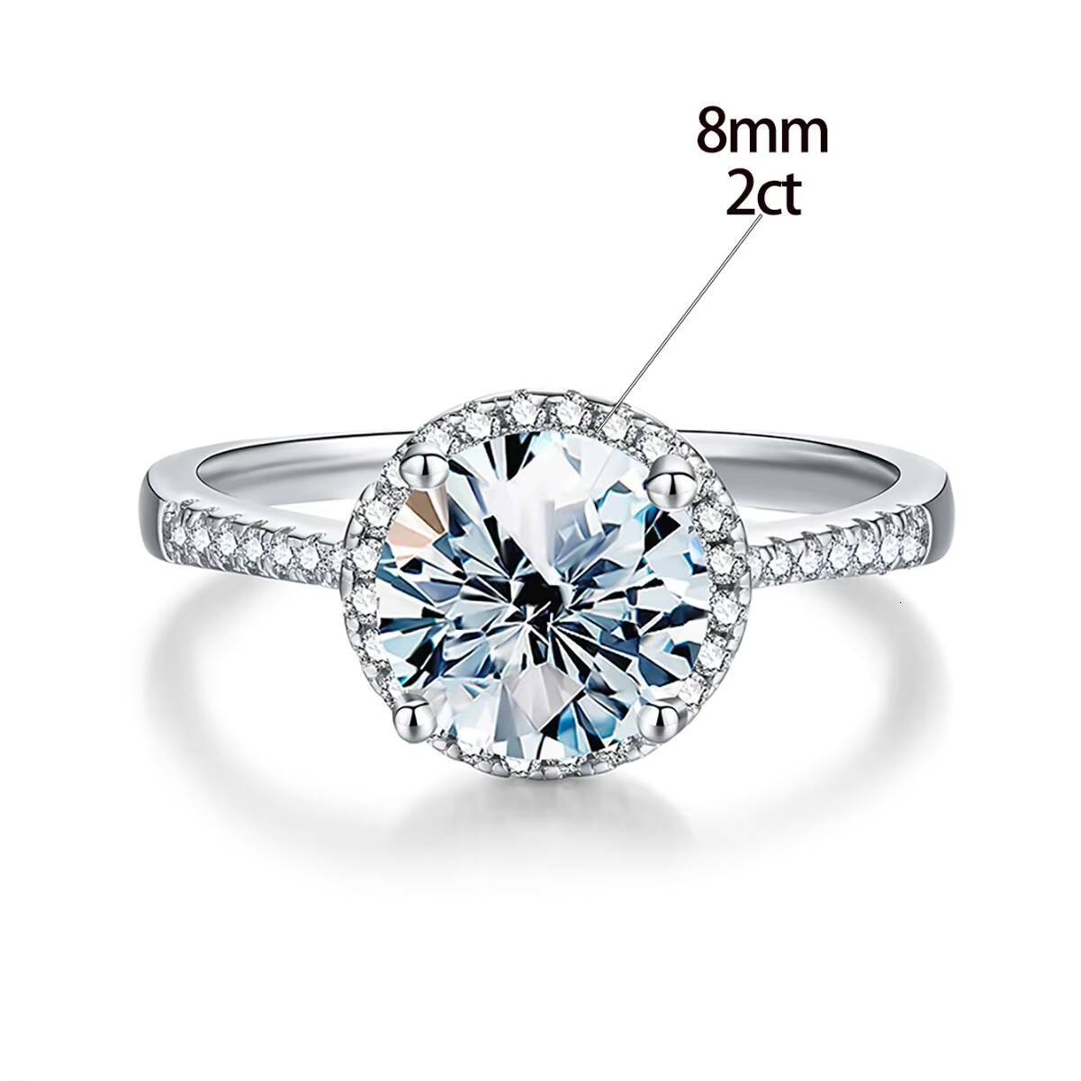 Hotsale Brilliant Round Cut Single halo Diamond Moissanite Ring 925 Sterling Silver 1ct 2ct 65MM Women Engagement Fine Jewelry