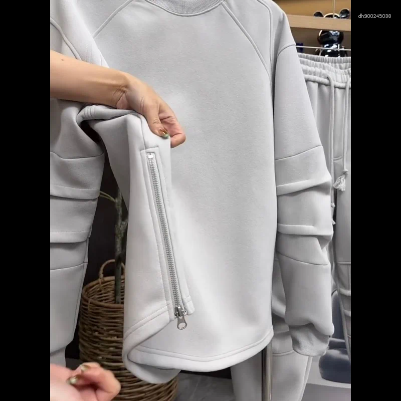 Men's Tracksuits Winter Velvet Thickened Sweatshirt Sweatpants Two-piece Set Men Fashionable Versatile Loose Solid Casual Sports Suit