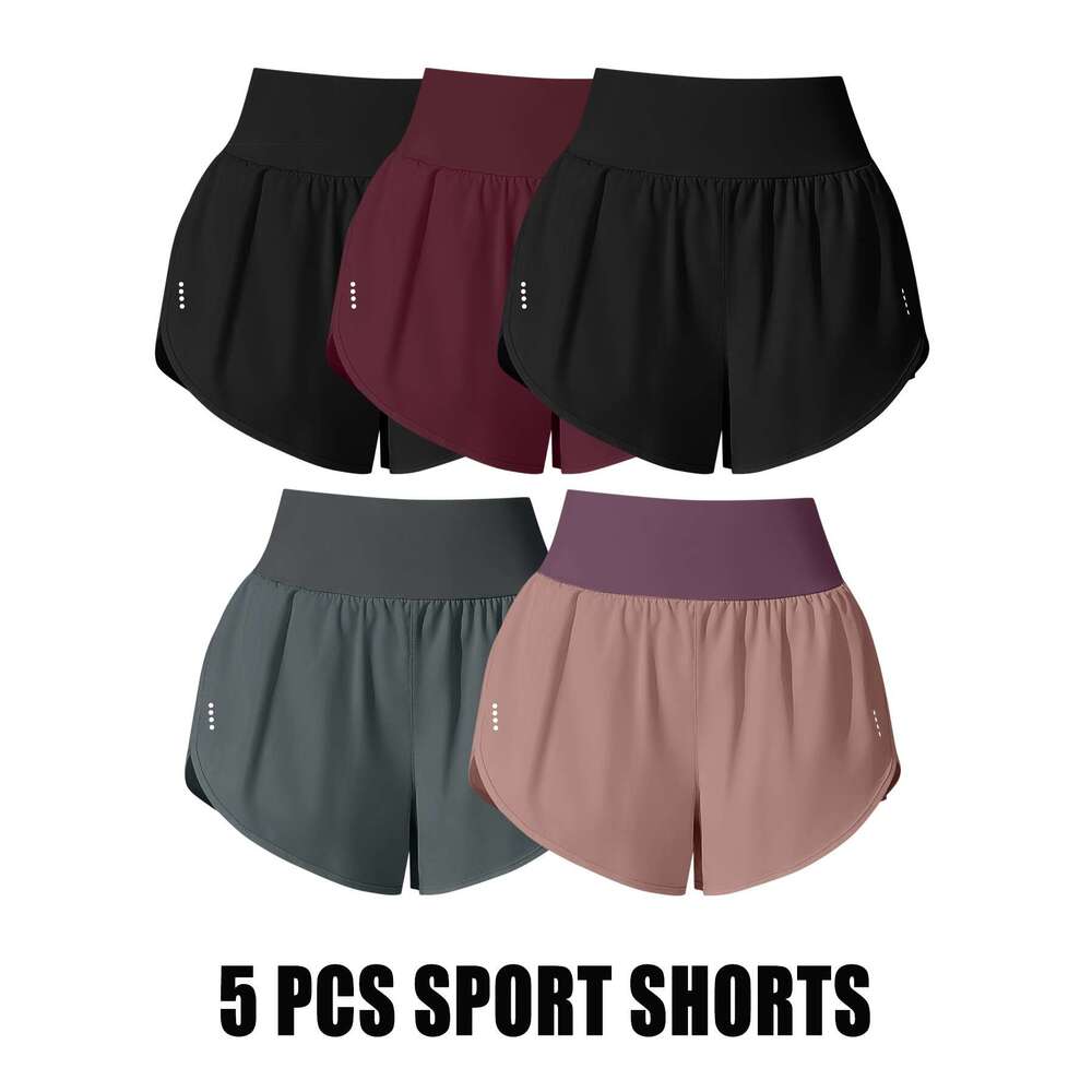5-Pack Women'S Casual Sport Shorts, Polyester 85% Elastane 15%, Medium Stretch, Polka Dot Pattern, Cross Detail, Knit Fabric, 125g/m², 180g/m² Li