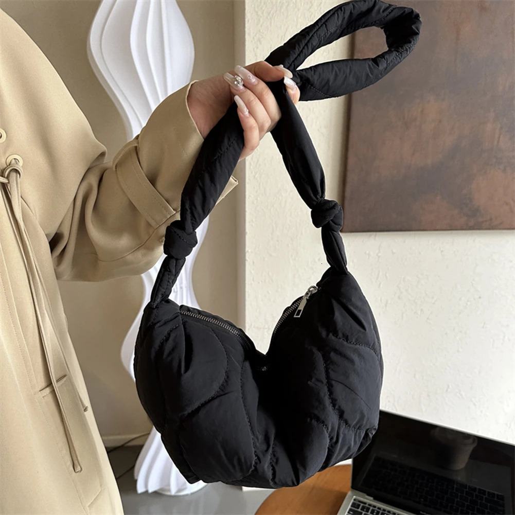 Female Puffer Shoulder Bag Trendy Soft Down Cotton Pillow Shopper with Zipper Quilted Simple Crossbody for Teenage Girls 251018