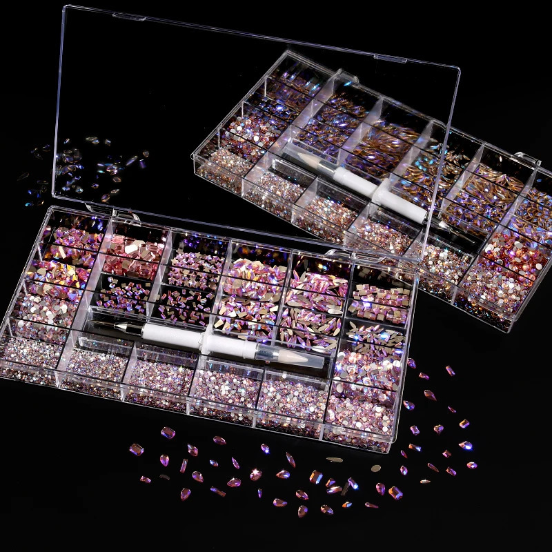 3100PCS White Pink AB Nail Art Rhinestones Crystals Set Kit Gems 3D Diamond Decoration Manicure 21 Shape 1PCS Pick Up Pen 251027