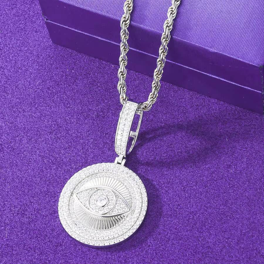 Hip Hop Rapper Jewelry 925 Sterling Silver Horus Eye Circle Geometric Pendant VVS Prong Setting Moissanite Diamond Pendant Charm