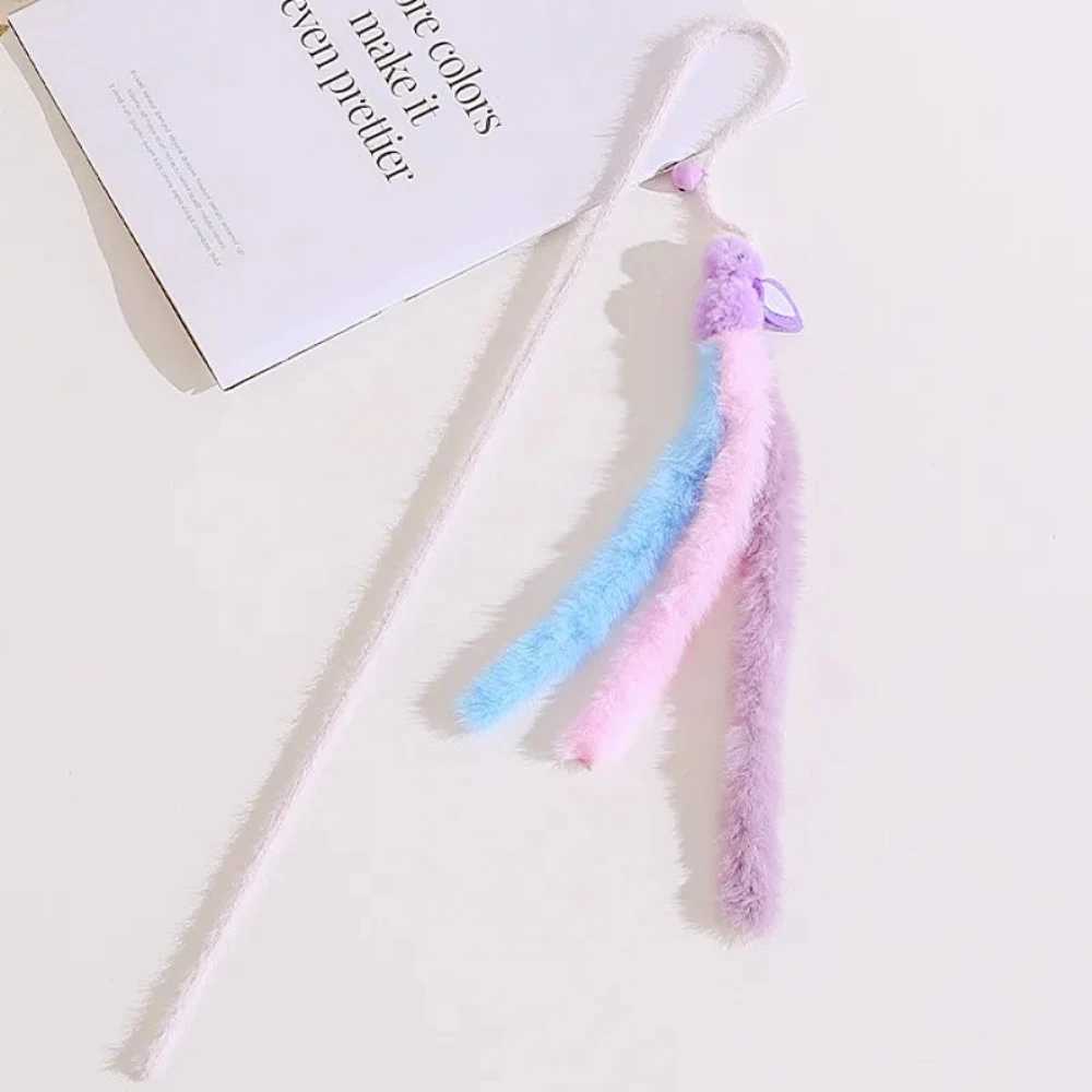 2pcs Cat Toys Plush Tassel Cats Teaser Stick Wool Rabbit Cat Toys Interactive Sticks Cats Toy with Bell Kitten Toy Pet Supplies S251029{category}