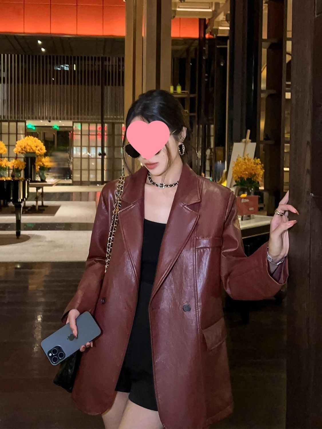 Angora Red Street Style Leather Jacket Suit Spring Autumn New Loose Leather Jacket Coat Womens Top 250103