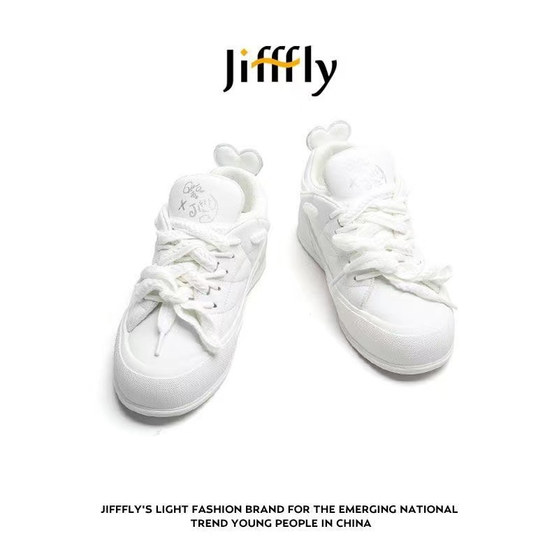 Jifffly x Q.VONTON women's versatile white thick-soled high-heeled casual sports plank shoes