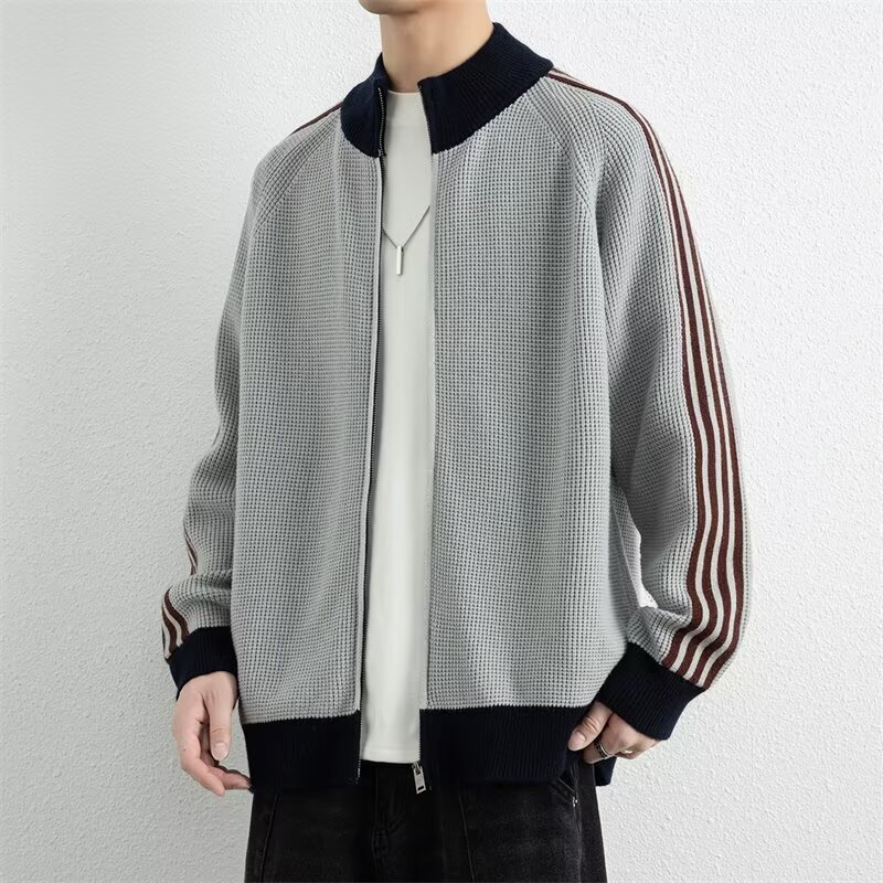Knitted Cardigan Jacket For Men 2025 New Spring Autumn Winter Designer Jacket Sweater Coat Men Color Block Striped Outerwear Sweater Jacket