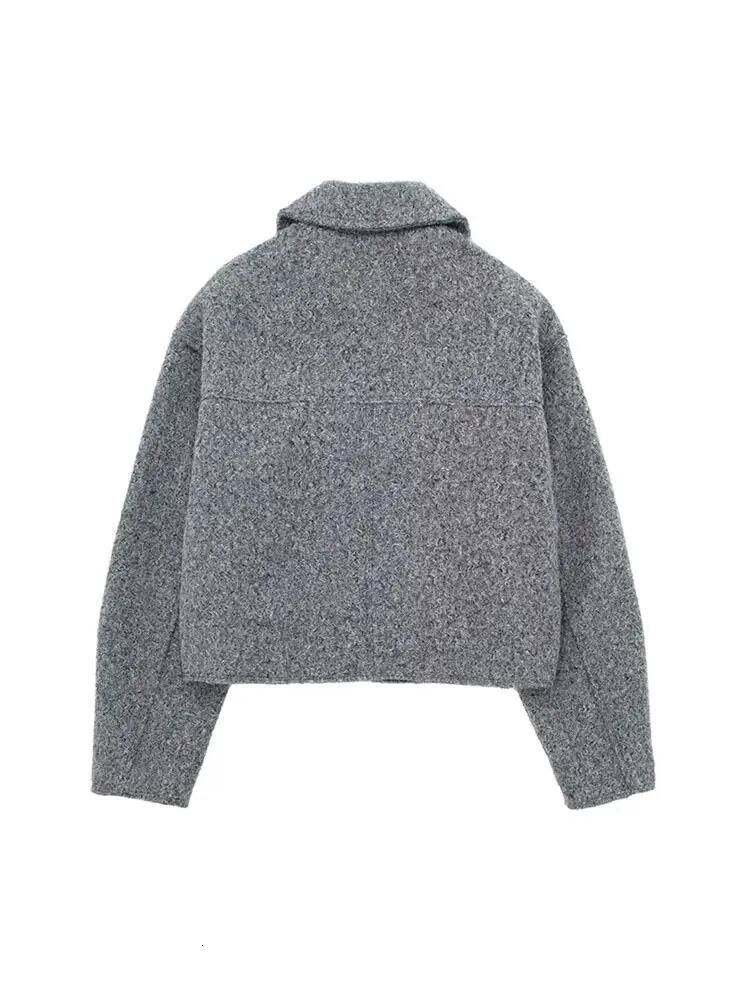 winter jacket women Women Fashion Patch Pockets With Flaps Cropped Jacket Coat Vintage Long Sleeve Front Zipper Female Outerwear Chic Tops