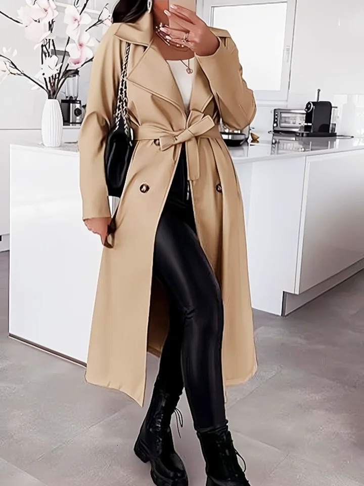 Womens Wool Blends Coats Double Breasted Thin Womens Trench Coat Casual Winbreaker With Belt Trench for Ladies 251029
