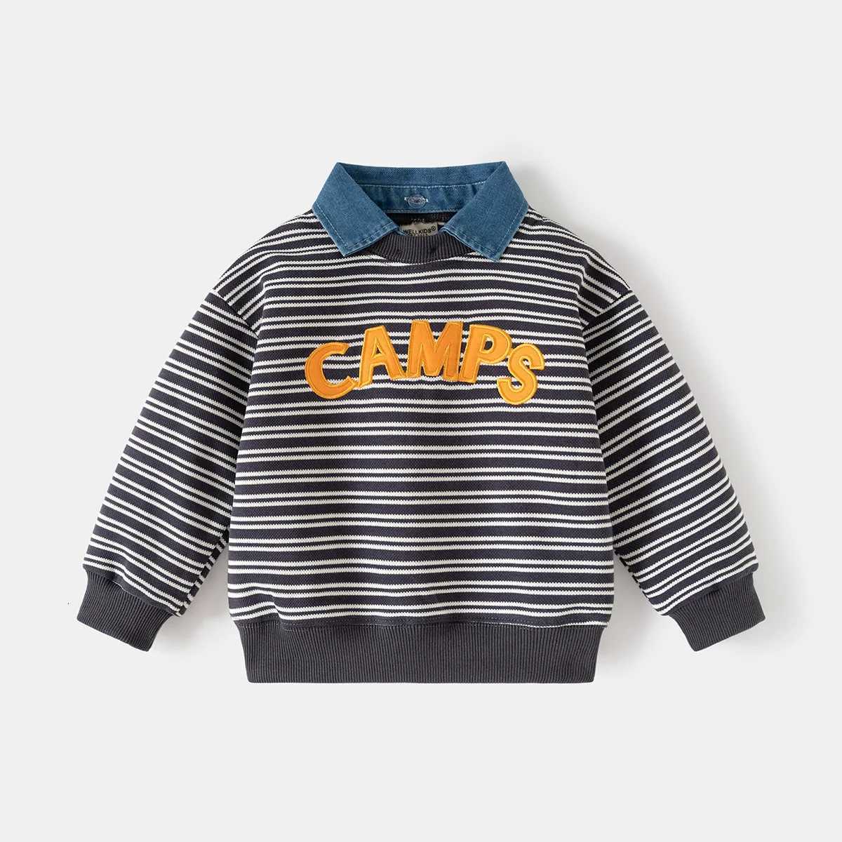 Spring Autumn New Children Clothes False TwoPiece Sweatshirt with Detachable Shirt Collar Striped Design Top for 27Y BoysT251030