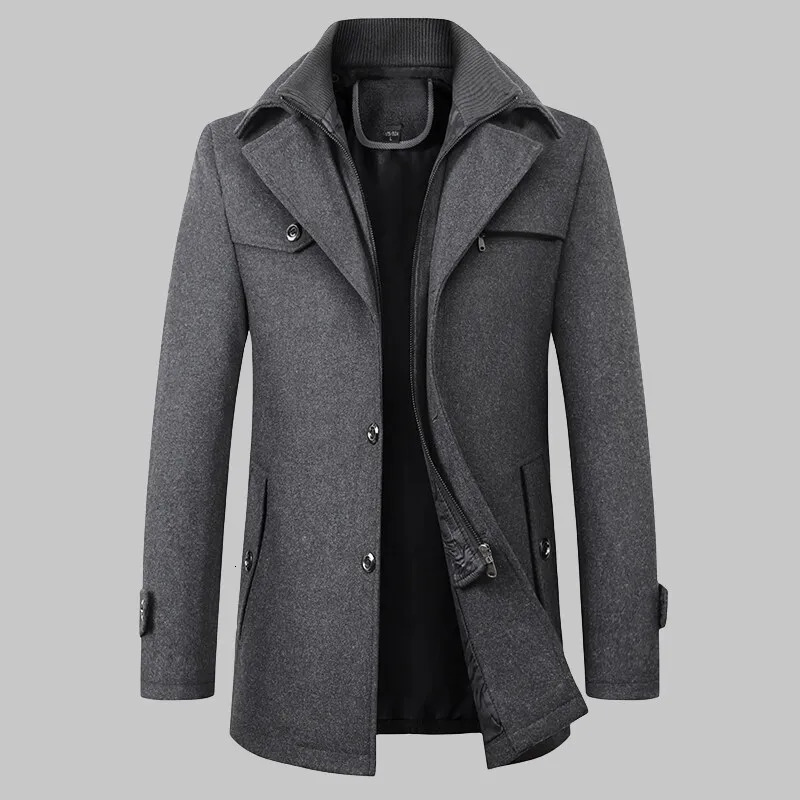 2025 High quality mens wool coat medium length double collar winter plus cotton thickened wool coat mens coat 251029