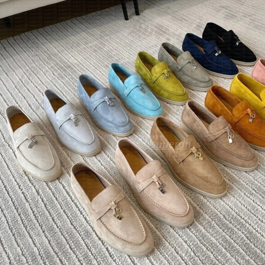 Loafers Designer shoes Walk Charms Embellished Casual Shoes Mens Womens Suede Couple Shoe Genuine Leather Flat For Men Women Size 35-45
