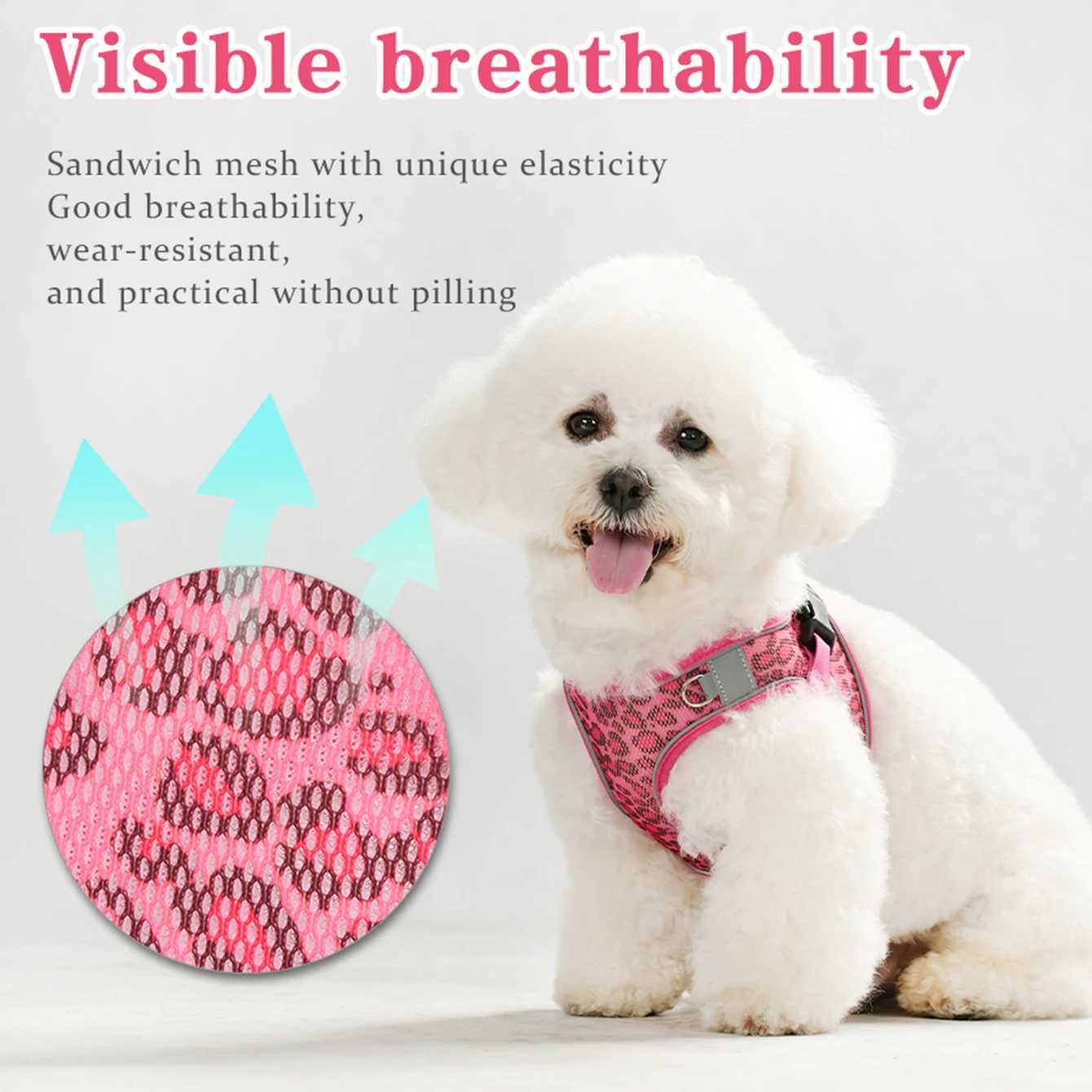 HLP428Leopard print veststyle universal harness set for cat dog with 15meter leash and highly breathable interwove mesh J251129