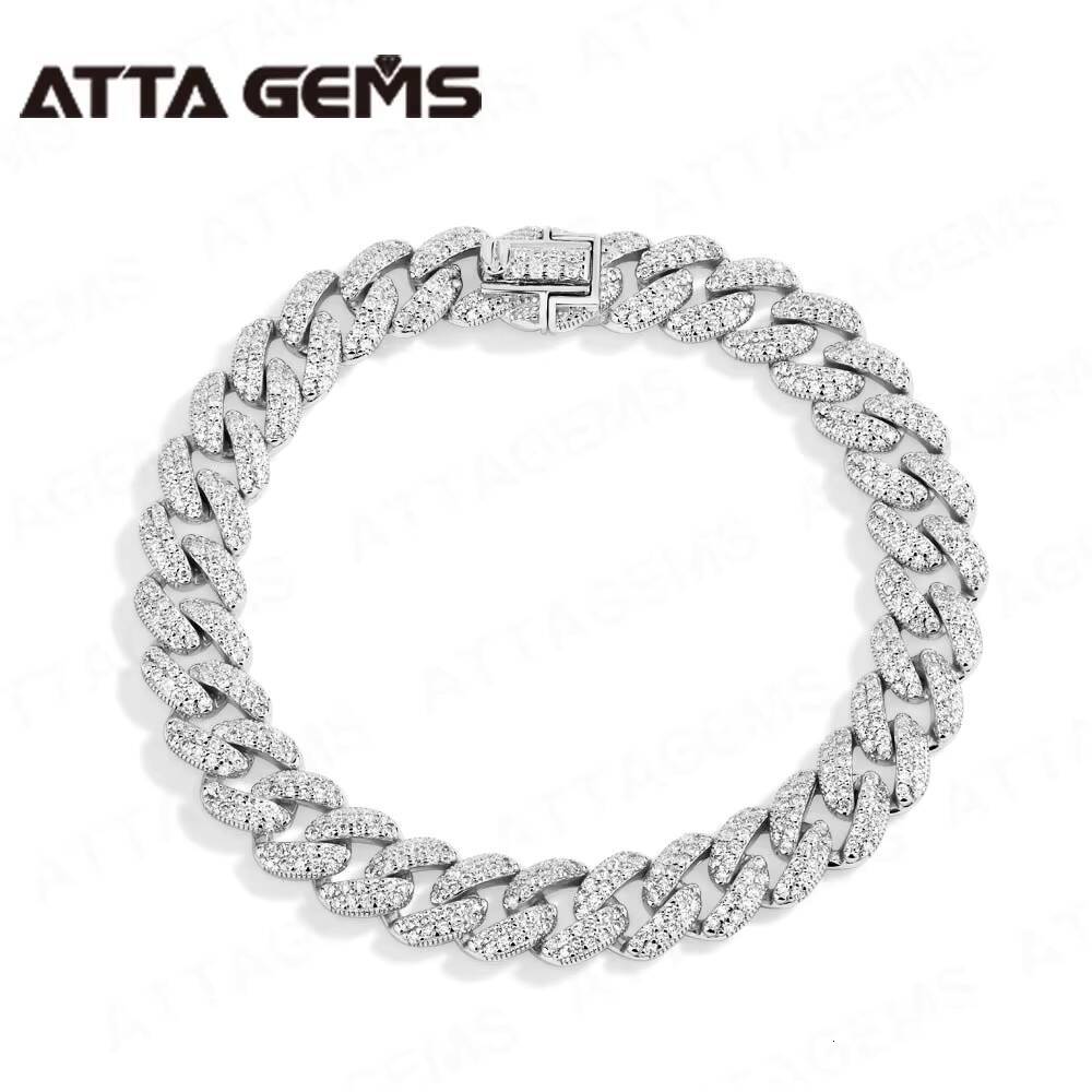 ATTA 925 Sterling Silver Full Moissanite Cuba Chain for Man Women WIth 18k Gold Plated Tennis Bracelets Fine Jewelry