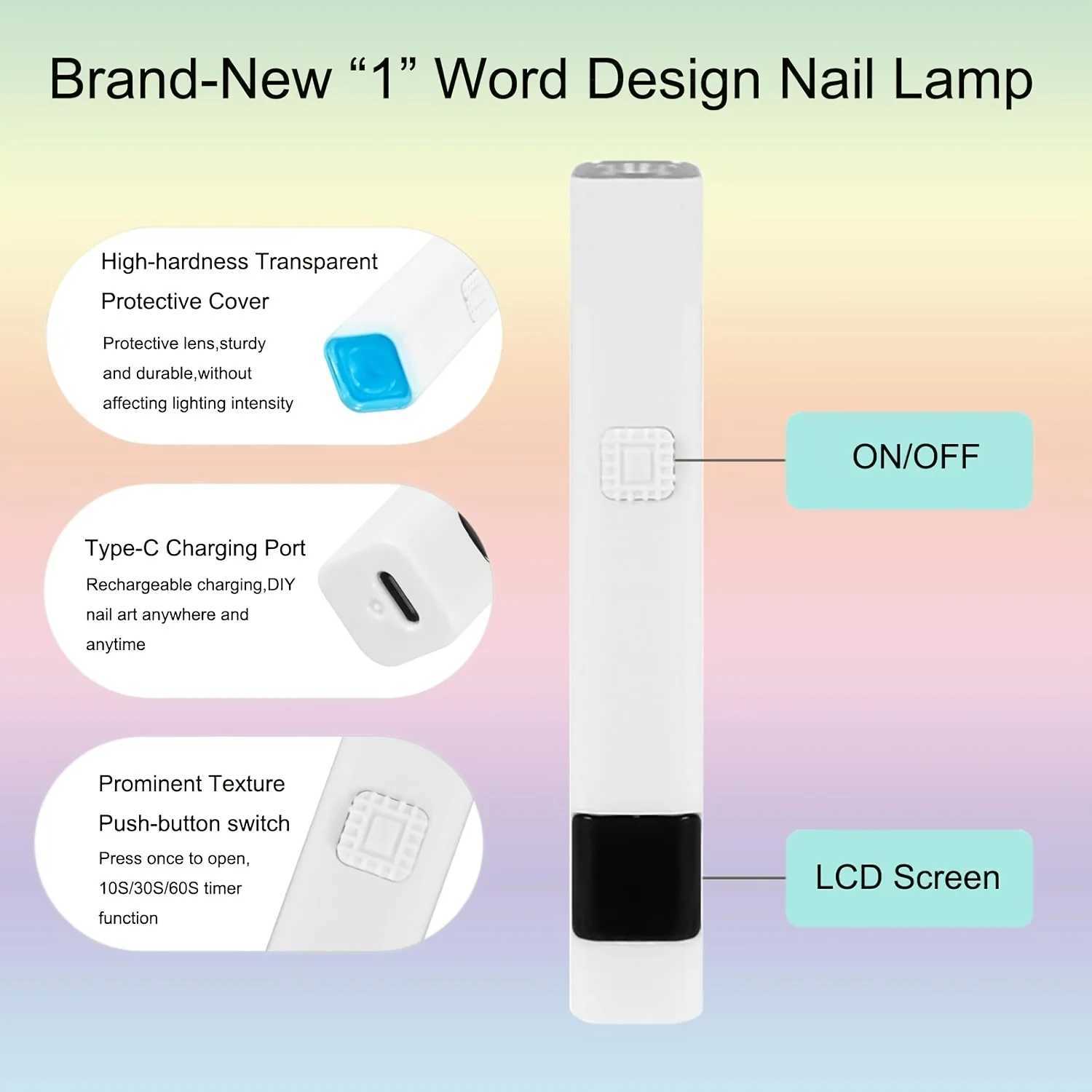 Handheld UV Light for Nails Mini Nail Dryer LED Light with Stand LCD Screen with 3 Timer Cordless Rechargeable USB Gel Lamp L251030