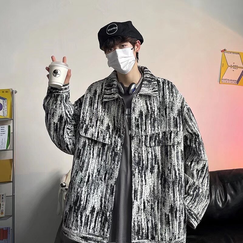 Washed Tie-dye Denim Jacket For Men Spring And Autumn New Korean Version Loose Street Style Designer Coat Harajuku Workwear Jacket