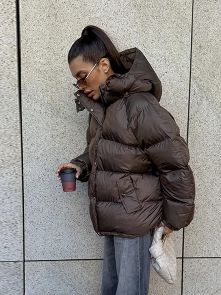 2025 Winter Women Zipper Hooded Quilted Jacket Casual Long Sleeve Pockets Oversize Warm Coats Fashion Lady Outerwear Street 251030