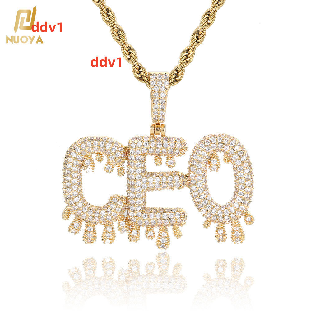 Hip Hop Custom Name Necklace Gold Plated Initial Pendant Water Drop Design Bubble Letter Jewelry Gift with Moissanite Stones Pendant Customizable