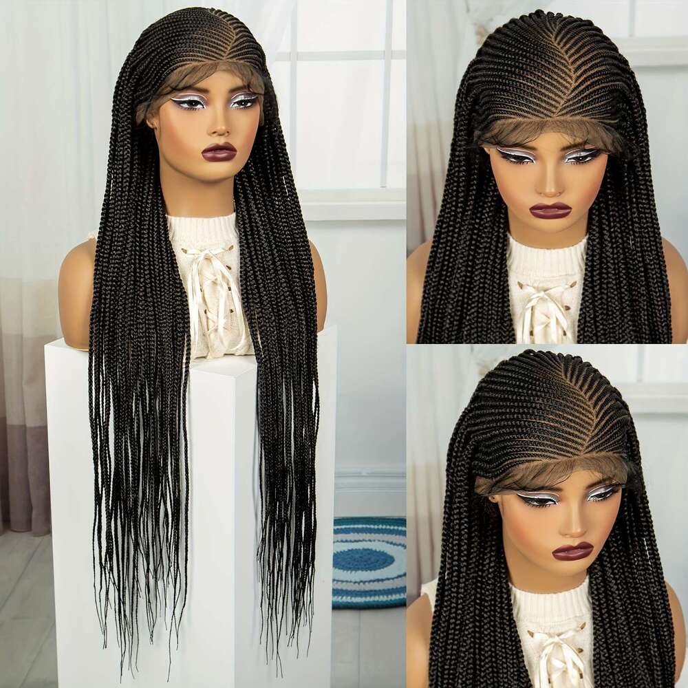 Elegant Wig Women - 100% Normal Temperature Fiber Braided Hair, Synthetic Box Braids, Full Lace Area, Versatile For All Users