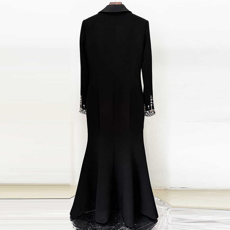 2025 European and American star fashion heavy work beaded diamond suit collar dress evening dress mermaid long dress L251030