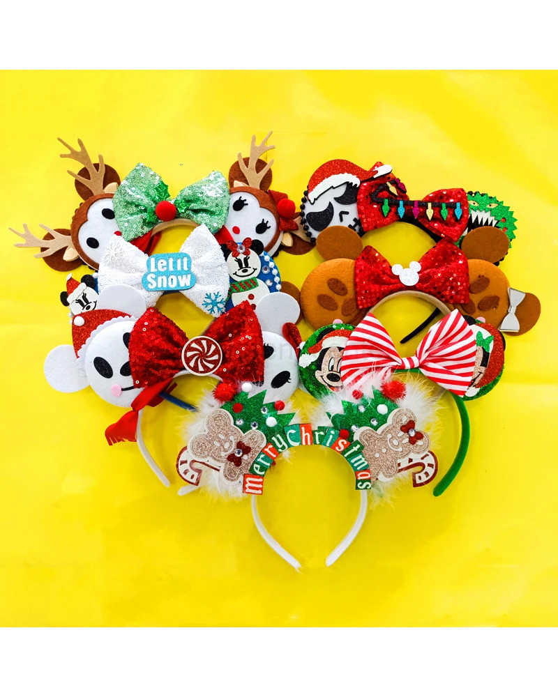 Disney Christmas Mickey Mouse Ears Headbands Festival Carnival Party Hair Headwear For Baby Girls Women Headband Kids Accessories H251030