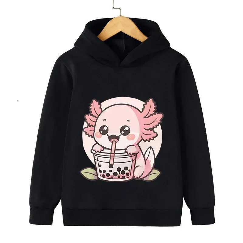Autumn Spring Children Axolotl Bobo Tea Sweatshirt Kid Cartoon Animal Milk Tea Pullover Long Sleeve Lovely Style Boy Girl HoodieT251030
