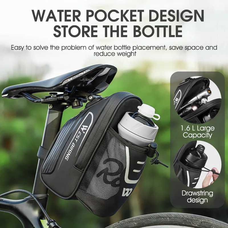 WEST BIKING Waterproof Bicycle Saddle Bag With Water Bottle Pocket MTB Road Bike Rear Seat Bags Reflective Cycling Tail Bag H251029