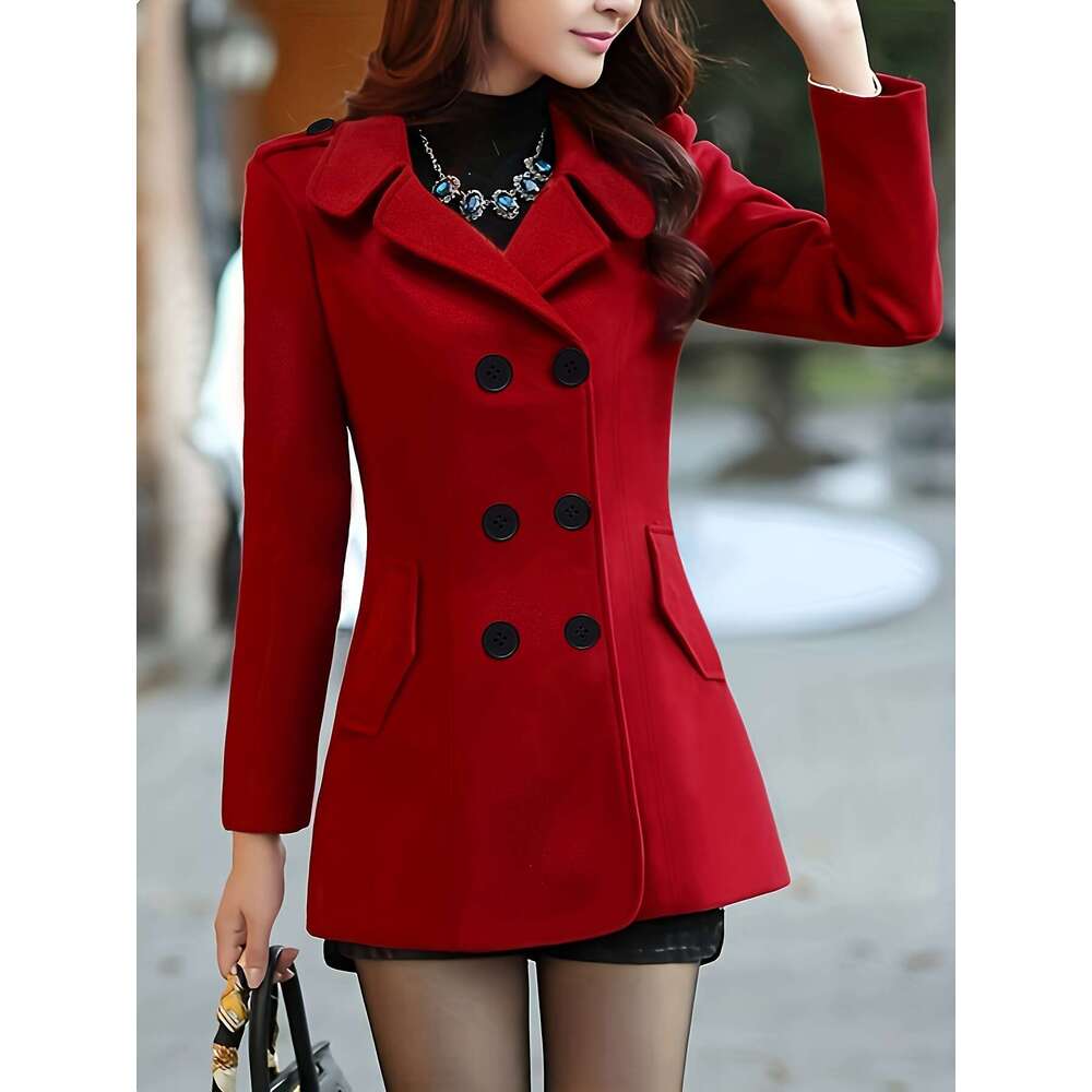 Women S Elegant Red Coat With Black Buttons Hine Washable Coat Tailored Fit For Fall Winter Versatile Winter Coats Casual To Formal Wear Classic Trenc