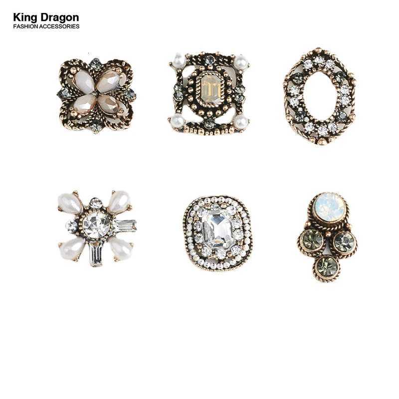 King Dragon Glass Antique Rhinestone Flower Embellishment Button Used On Decoration 17MM 5PCSLot Flat Back Antique Gold Color Y251029