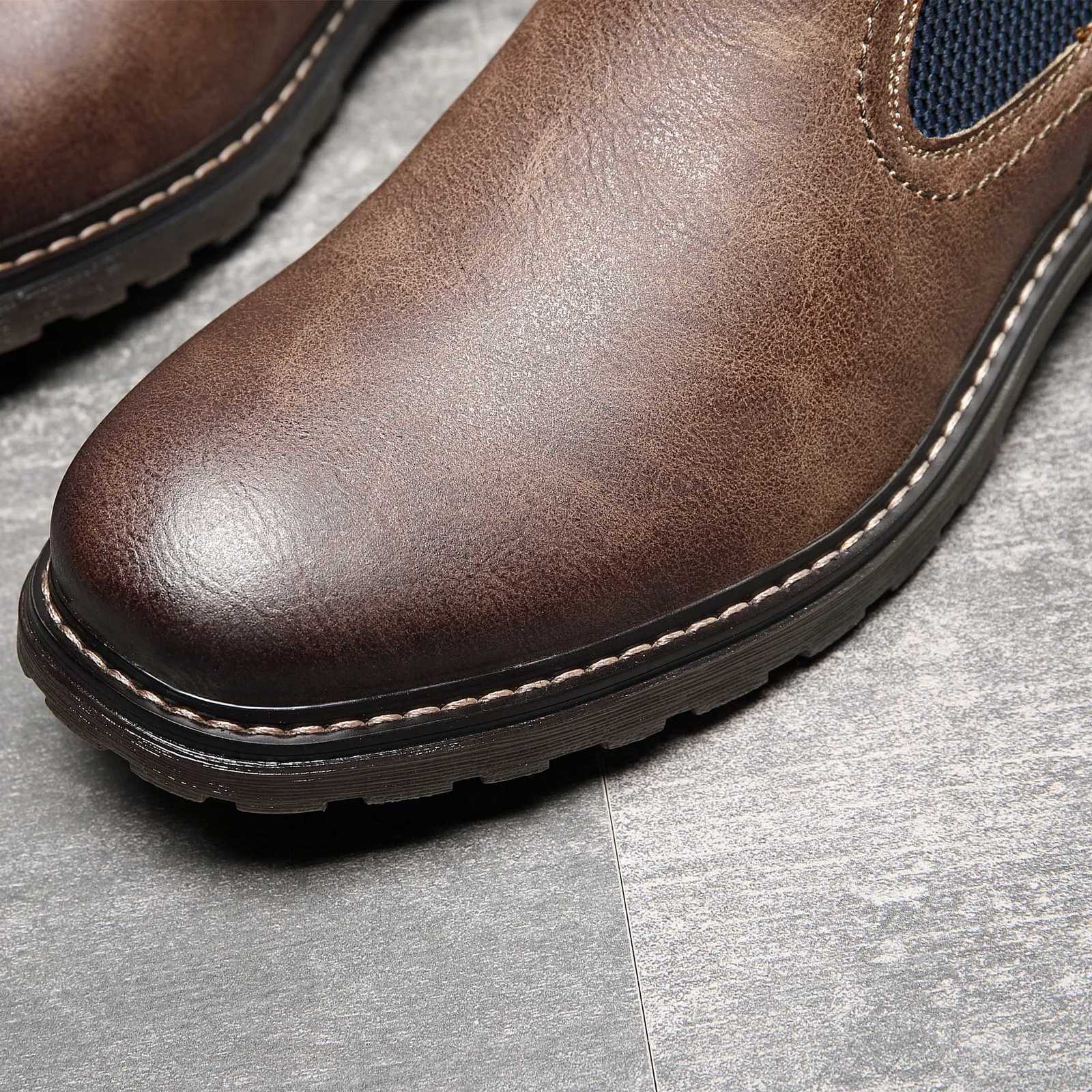 BHKH 2025 Men Chelsea Boots New Winter Men Boots Soft Leather Elastic Strap Ankle Boots Smart Formal Business Casual Man Shoes Z251029