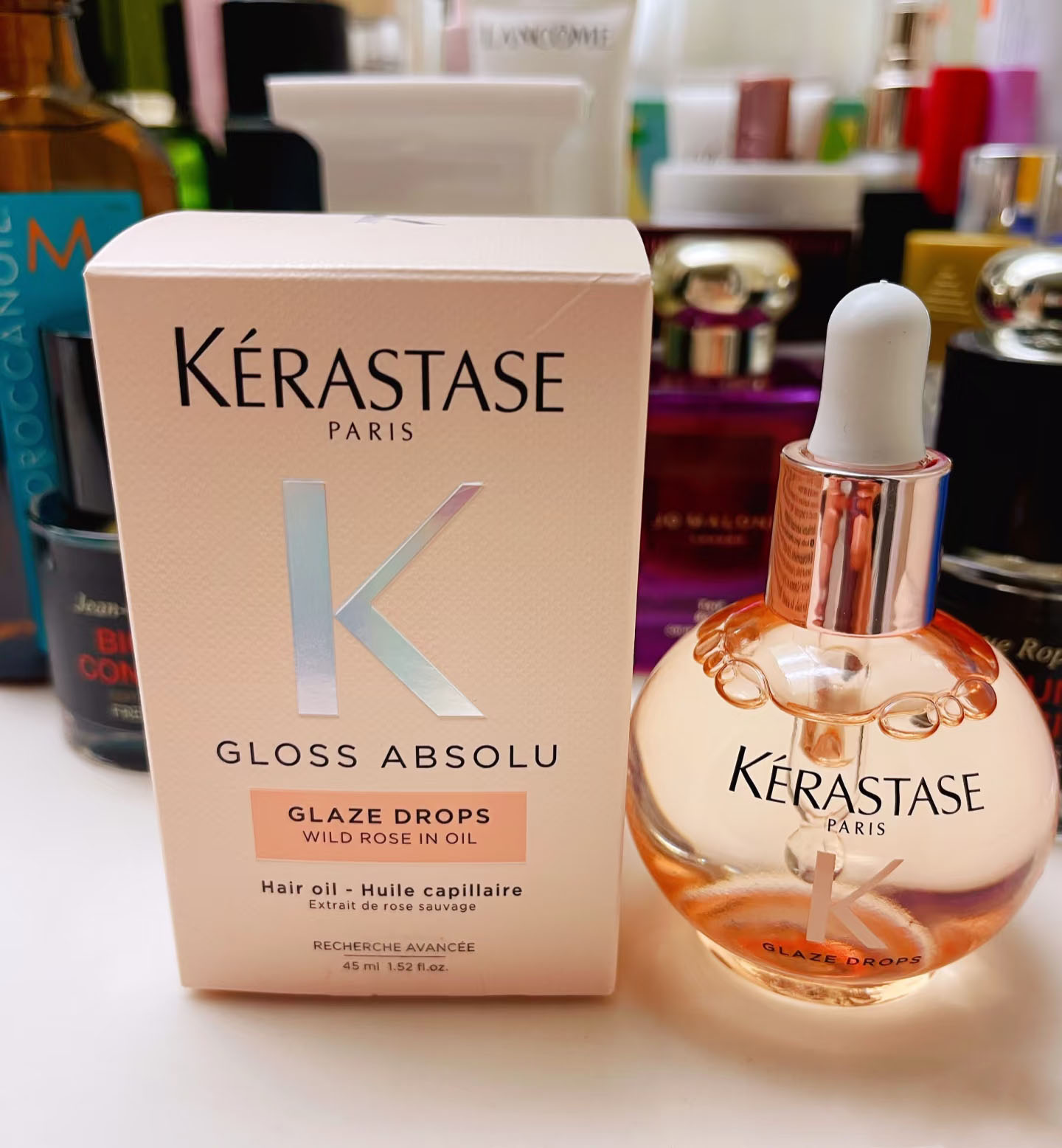 45ml KERASTASE Gloss Absolu Glaze Drops Wild Rose In Oil Huile capillaire Hair oil Anti frizz Hair Care Oil Smooth Repair Nourishing Essential Oil Free Shipping
