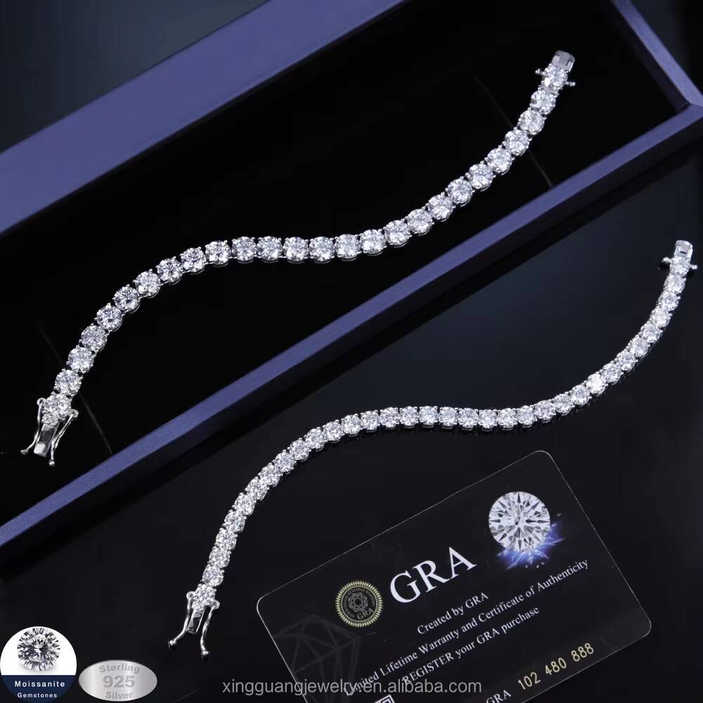 Factory Wholesale 925 Sterling Silver Tennis Chain Bracelet 26mm Iced Cut D Color VVS Moissanite Diamond Color VVS Bracelet