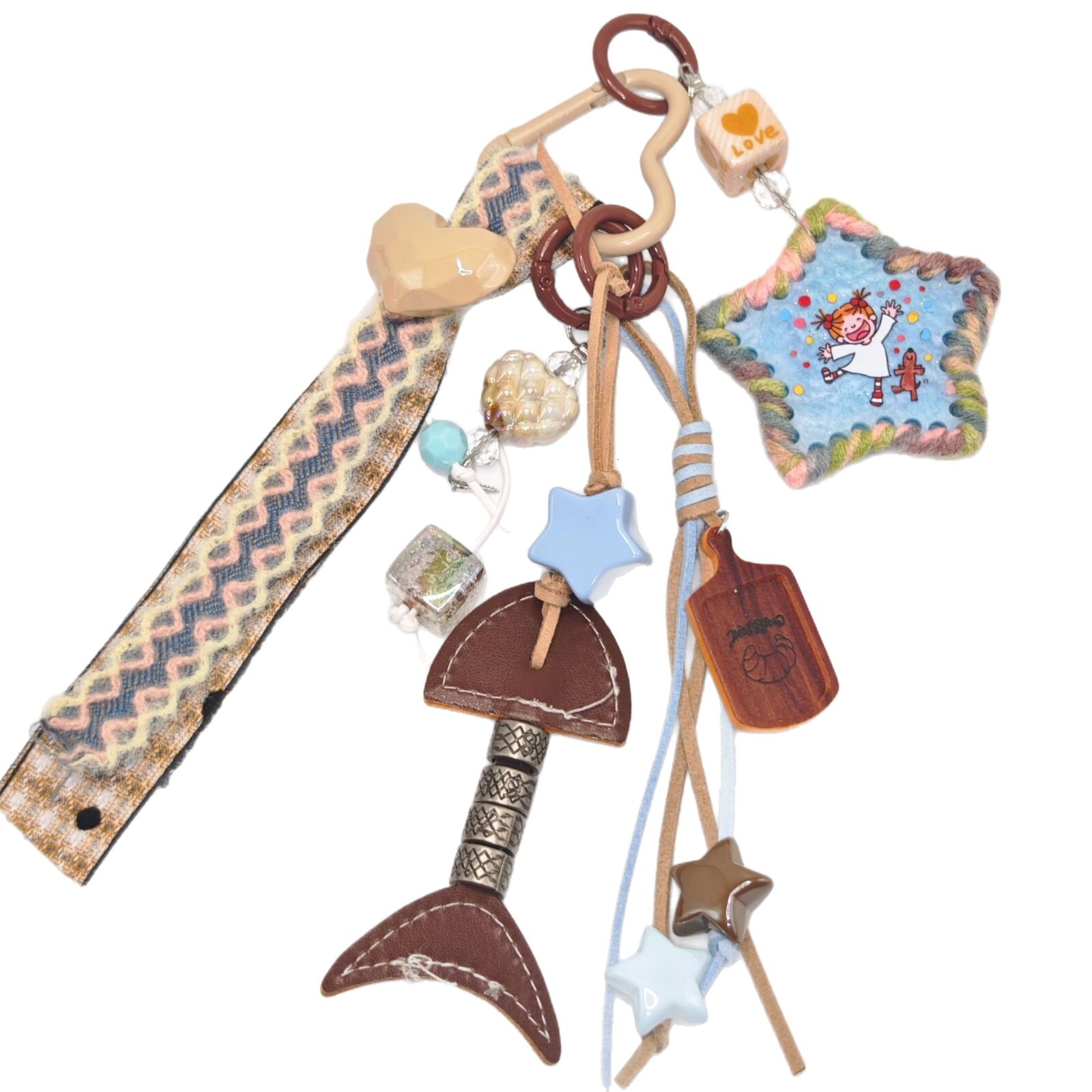 Leather Fishbone Pendant Wooden Tag Star Braided Rope Heart Bag Charm Small Tote Hangable Cute Baby