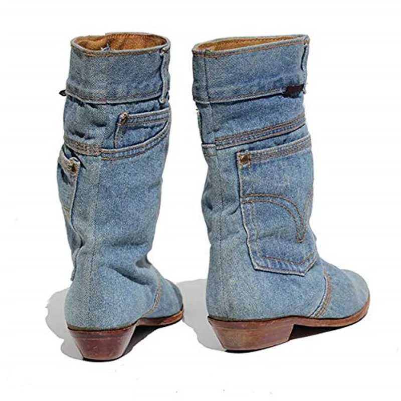 hotlow heel denim casual denim boot ladies autumn winter cowboy boots Z251029