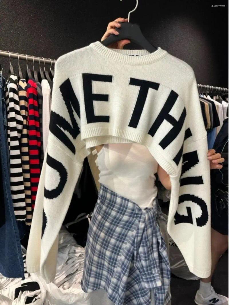 Women's Sweaters Letter Print Loose Crop Sweater Spring Autumn Casual O Neck Lady Solid Color Pullover Large And Long Sleeve Short Jumper